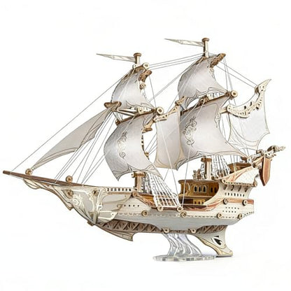 Helixsun 3D DIY Victorian-Style Wooden Fairy Ship Detailed Assembly Model Kit (White/386 Pcs/No Glue) — Twin-masted Warship Layout with A Four-Deck Stern Castle