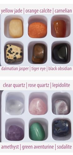 Crystal Collection Healing Stones Set Pocket-Size with Quartz, Lepidolite, Amethyst, Green Aventurine, Set of 12 - color: Healing