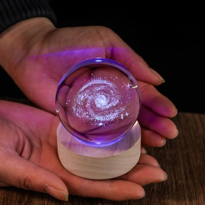 3D Galaxy 60mm Crystal Ball Astronomy Universe Gifts 3D Galaxy Crystal Globe Science Space Themed Physics Gifts Night Light lamp for Kids Men Him Dad Science Teacher - style: 3D Galaxy