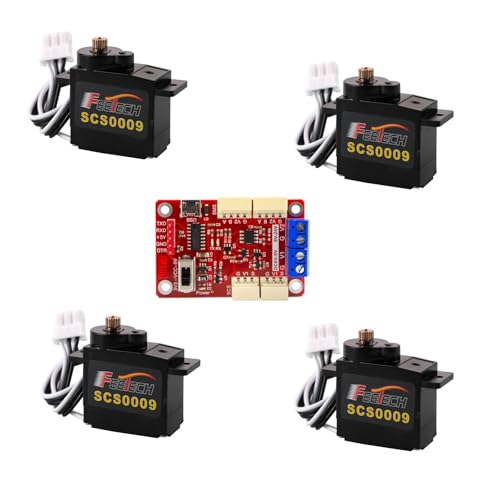 SCS0009 Serial Bus Servo Kit SCS0009 2.3KG Micro Servo Metal Gear w/300° Encoder TTL/RS485 for Robot Arm, RC Helicopter, Arduino, STEAM (4 Servos+1signal Conversion Board) - style: 4 Servos+1signal conversion board