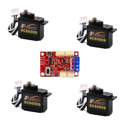 SCS0009 Serial Bus Servo Kit SCS0009 2.3KG Micro Servo Metal Gear w/300° Encoder TTL/RS485 for Robot Arm, RC Helicopter, Arduino, STEAM (4 Servos+1signal Conversion Board) - style: 4 Servos+1signal conversion board