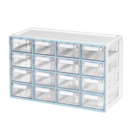 Blue Ginkgo 16-Drawer Storage Cabinet Organizer, Blue, Made in Korea - color: BLUE, size: 16 Drawer