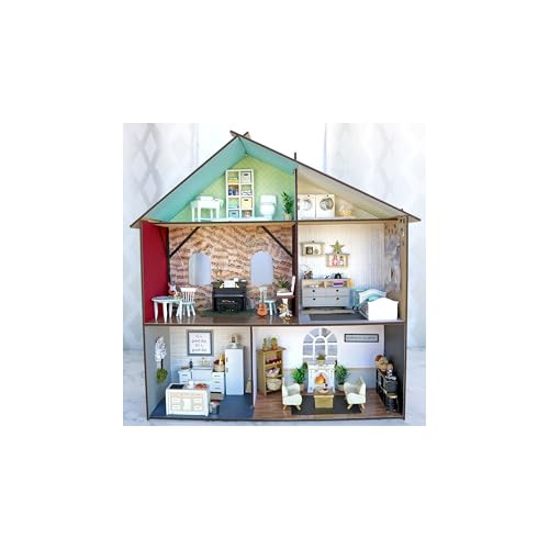 Make Market Dollhouse Kit, Unfinished Wooden Bungalow Display, Natural, 24" x 23.3" x 8.5", 1-Pack