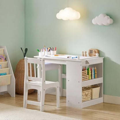 Kids Wooden Craft Table and Chair Set, Standard Size, White