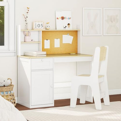 FTZxHKLX Wooden Kids Study Desk and Chair Set for 5-12 Years Old, Natural - color: Natural, size: Regular