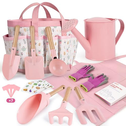 Cossy 13 PCS Kids Gardening Set,Garden Tool Kit for Kids and Toddlers - color: Pink