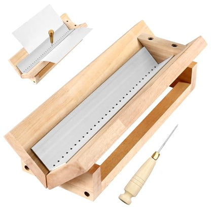 Bookbinding Punching Cradle with Aluminum Piercing Guide, with a Wooden-Handled Awl, Signature Punching Tool Set for Bookbinding Kit, for Book DIY Crafts, Polished Smooth Surface, Easy to Use Guide