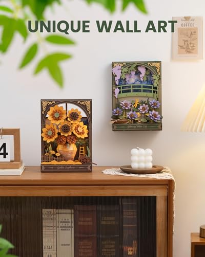 rowood Water Lily 3D Puzzle Building Set with LED,DIY Monet Wall Art Craft Kits for Adults,Home Decor Botanical Collection Gift on Christmas - style: Glittering Water Lily