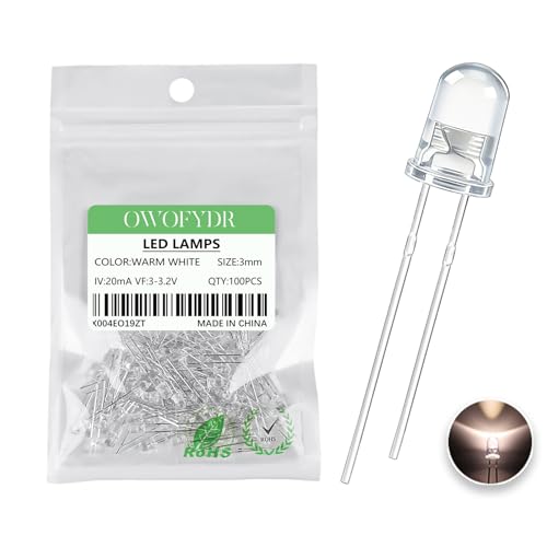 100PCS 3mm Warm White LED Diodes, Clear Lens, Through-Hole Lights - color: (Transparent) WARM WHITE, size: 3MM