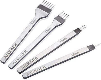 Aiskaer Leather Stitching Punch Set, Diamond Chisel Tools, 3mm White Steel 1/2/4/6 Prong for Leather Craft DIY - size: 3mm