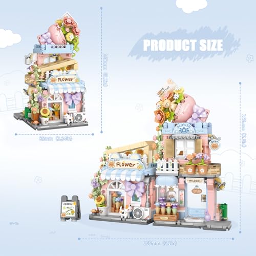 Street View Flower House Shop Mini Building Blocks, MOC Creative Building Toys Cute Panda Building Set for Girls 6-12, Simulation Architecture Construction Toy, Gift Idea for Kids Adults (854 PCS) - style: Flowers Store
