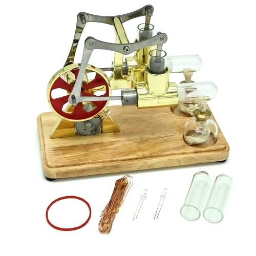NIKOLATOY Double Cylinder Stirling Engine Model Kit, Dual Cylinder Heat Engine Motor with Alcohol Burner, Advanced Physics Experiment Engine, Mechanical Engineering Desk Display - color: Twin Cylinder