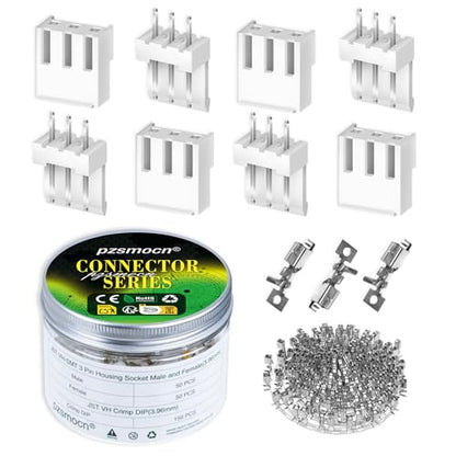 250 Pieces / 50 Sets JST VH 3.96mm 3 Pin 24-18 AWG Connector Kit - size: 3-Pin, style: JST-VH
