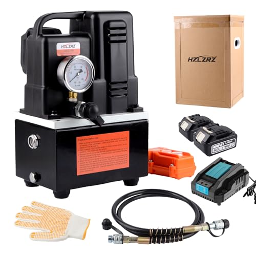 HZLZRZ Electric Hydraulic Pump Power Pack, Single Acting 110v/120v 10000 psi,Unit 2 Stage(1st Stage/290 Psi, 2nd Stage/10,000 Psi), One Way Mini in Battery Version, no Need to Plug in - style: HZLE-700