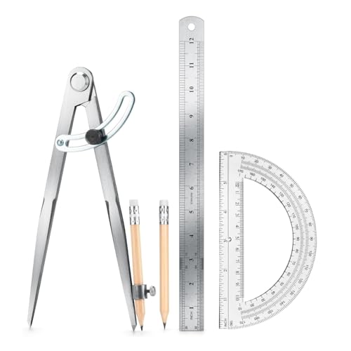 12 Inch Compass Geometry Tool Drawing Compass with Pencils - size: 12 inches+2 Pencils