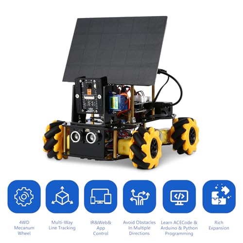 4-in-1 ESP32 Smart Camera Solar Robot Car, 4WD Remote Control Car Robotics Kit for 8-12 12-16+ Kids Teens, Electronics Programming STEM Toy Science Coding Kit Compatible with Arduino/Scratch/Phython - color: Gray