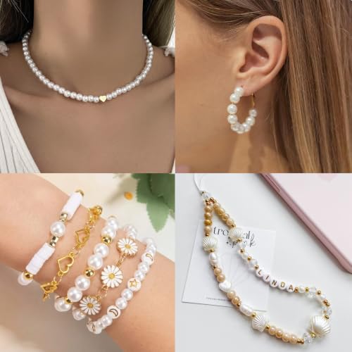 Pearl Bracelet Making Kit Clay Letter Beads for Bracelets for Adult - color: 04-White & Gold