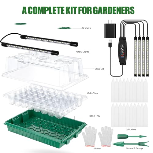 joyhalo 2 Pack 80 Cell Seed Starter Tray with Grow Light & Humidity Dome - size: 40 Cell 2 Pack