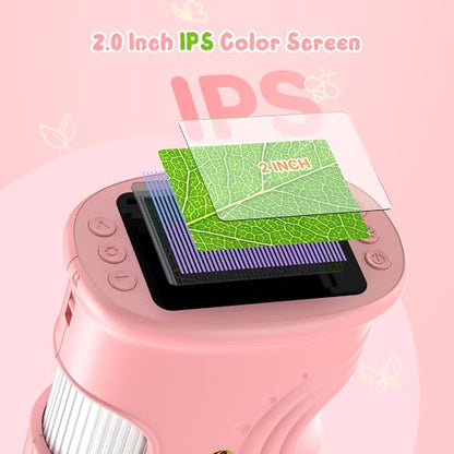 1000X Handheld Digital Microscope for Kids: Pocket Microscope with 2.0" IPS Screen - STEM Toys Birthday Gifts for Girls Boys - Portable Edu Science Kits Toddler Age 3-6 6-12 Pink - color: Pink