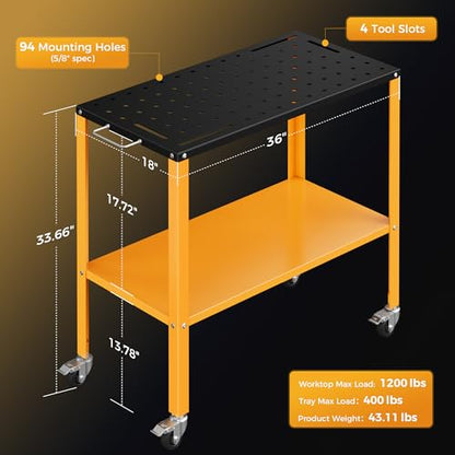 CAMMOO 1200LBS Welding Table, 36"x18" Portable Welding Table, for Garage & Workshop