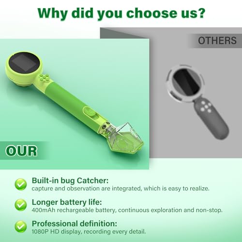 Microscope for Kids with Bug Catcher, 1080P HD Digital Handheld Portable Kids Microscope, 2 in 1 STEM Science Educational Learning Kit Christmas Birthday Gifts Toys for 3-15 Boys & Girls (Green) - color: Bug Catcher & Microscope Kits Green