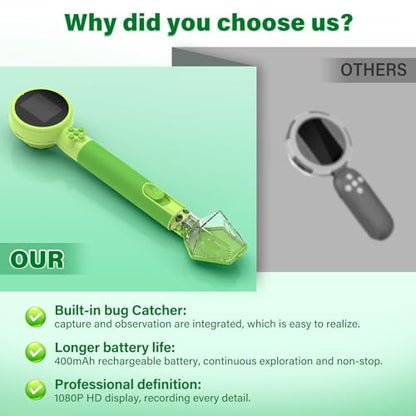 Microscope for Kids with Bug Catcher, 1080P HD Digital Handheld Portable Kids Microscope, 2 in 1 STEM Science Educational Learning Kit Christmas Birthday Gifts Toys for 3-15 Boys & Girls (Green) - color: Bug Catcher & Microscope Kits Green