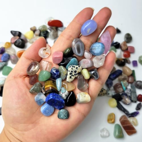 60Kinds+ Gemstones and Crystals Set,Bulk Tumbled Chips Crystals for Jewelry Making,Crushed Stones Rocks and Minerals Science Kit (0.55lb(60-65types))