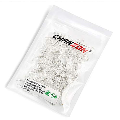 CHANZON 100 pcs 5mm Warm White Straw Hat LED Diode Lights (DC 3V 20mA) - color: H) Warm White (100pcs)