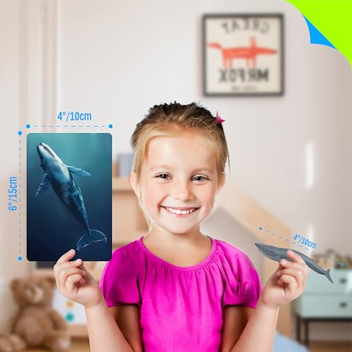 24PCS Animal Figurines with 24 Introducing Flashcards, Wild & Marine Animal Figures Safari and Underwater Creature Learning Montessori Toys Science Educational Matching Game for Homeschool, Kids - style: Wildlife+Marine Animal Set (including cards)
