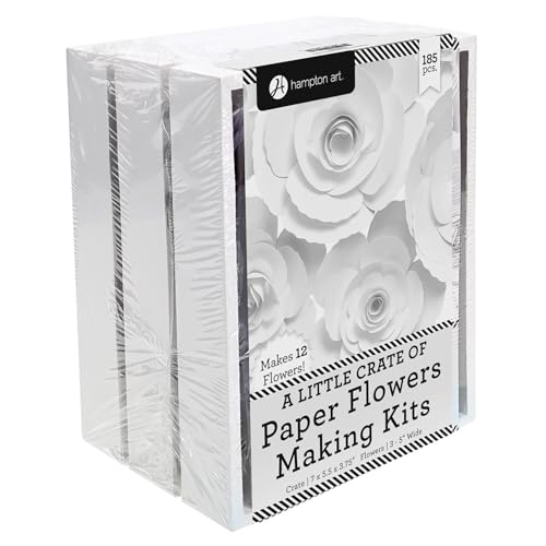 Hampton Art Little Crate of Paper Flower Kit, White, 185Pc, Paper Flower Kit, Making Bouquet Craft Kits for Adults, Craft Making Kit