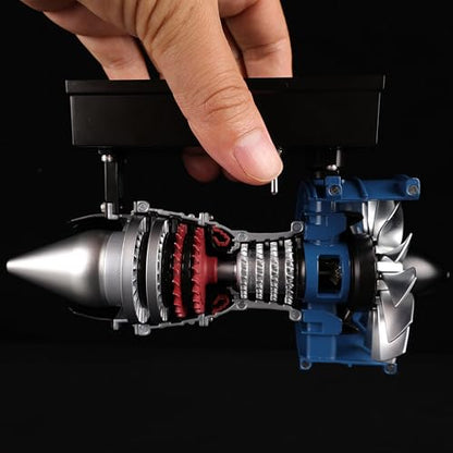 DM122 Mini Metal Turbofan Engine Model Kit that Works, 170+ Parts 1:20 Scale 4.41”H x 7”L x 3”W All-Metal Jet Engine Model with Transparent Cover, STEM Educational Assembly Kit, Desk Decoration Gift