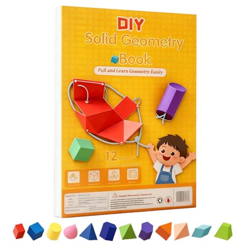 Pull String 3D Geometry Learning Book - Fun Volume & Surface Area Formula Teaching Tool with Braided Rope Design (12-Model Version) - style: English Version)