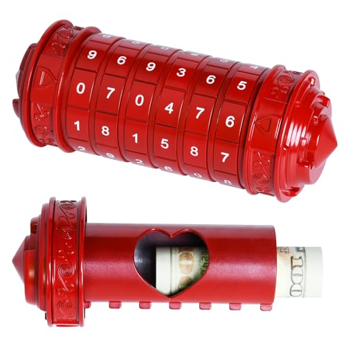 CoEjokno Da Vinci Code Numeric Cryptex Money Puzzle Box for Cash Gift, Jewelry Box with Hidden Compartment, Unique Puzzle Gift for Adults Brain Teaser Valentine’s Day Wedding & Anniversary Present - color: Red