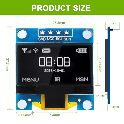 5 Pack 0.96 inch OLED IIC Display Module 128x64 Pixel Mini Self-Luminous Display Screen Board for Arduino Projects Raspberry Pi with Wire(White) - color: White