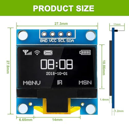 5 Pack 0.96 inch OLED IIC Display Module 128x64 Pixel Mini Self-Luminous Display Screen Board for Arduino Projects Raspberry Pi with Wire(White) - color: White