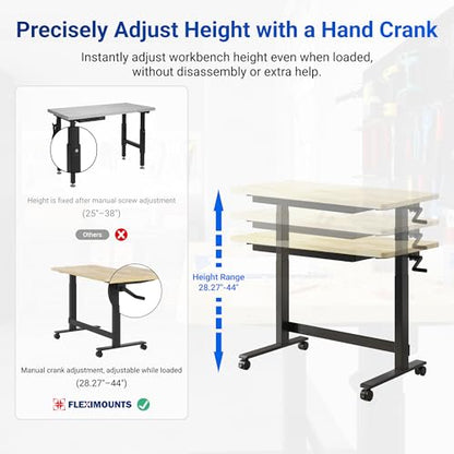 FLEXIMOUNTS 48" Adjustable Workbench, Rubberwood Worktable with Hand Crank