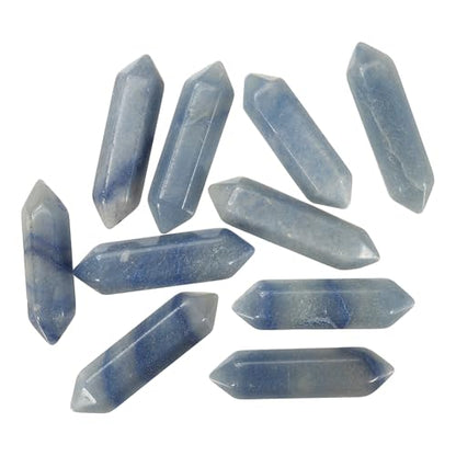 MECCANIXITY 10 Pack Blue Aventurine Quartz Crystals, Polished Crystals Bulk Hexagonal Shaped Meditation Gemstone for Jewelry Making Energy Balance Accessories Gifts - color: Blue Aventurine