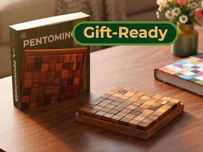BSIRI Pentominoes Board Logic Puzzle Desk Toys Brain Games Cube Magic Educational Teaser Challenging Gift Intelligence Mind Wooden Strategy Christmas Supplies Box Master Smart Classroom
