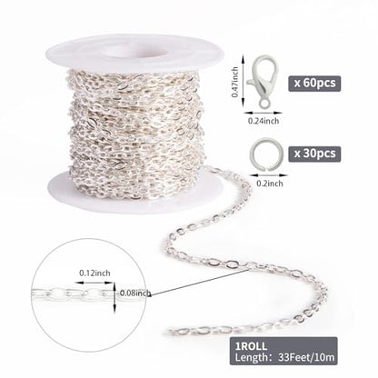 Lemonkey 33 Feet Silver Chains for Jewelry Making,Necklace & Craft - color: Silver, size: 2mm