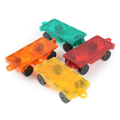 Magnetic Tiles Car Building Kit for Toddlers, 4 PCS Magnet Construction Trucks, STEM Toys for 3-8 Year Old Boys Girls, Educational Vehicle Engineering Set - color: Red Orange Yellow Green