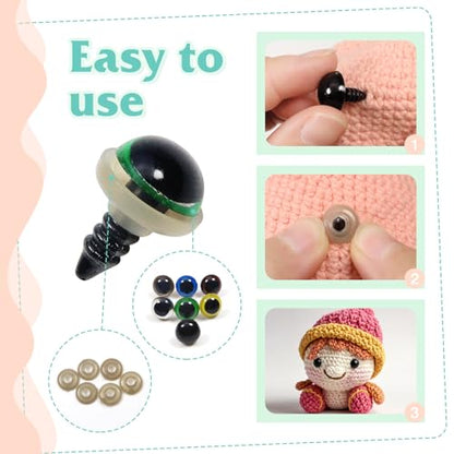 TOAOB 140pcs 8mm Colorful Plastic Safety Eyes Craft Eyes with Washers for Stuffed Animals Amigurumis Crochet Bears Dolls Making - size: 8mm