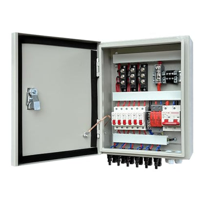 Solar Combiner Box 6 Strings 100A DC Main Circuit Breaker with Power Surge and 16A Circuit Breaker This PV Combiner Box is Suitable for On/Off-Grid Solar Power - size: 6 string 100A