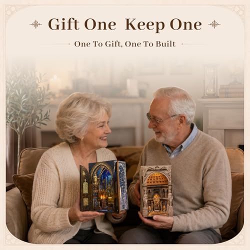 MiniCity 2-Piece Book Nook Kit Set, 3D Wooden Bookshelf Puzzle - color: Pantheon & Notre-dame Bacilica
