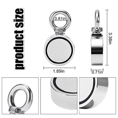 Double Sided Neodymium Magnet Fishing Kit with 480lbs Strength and Eyebolt for River Lake Hunting Indoor Outdoor (1.8in Dia) - style: LNM48-3