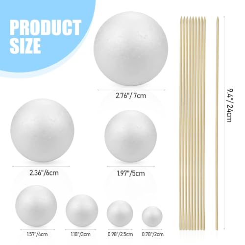 24PCS Solar System Model Foam Ball Project Kit, Planet Model Crafts Includes 14 Sized Polystyrene Spheres Balls, 9.5" Bamboo Sticks for School Science Projects