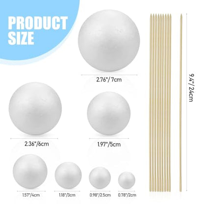 24PCS Solar System Model Foam Ball Project Kit, Planet Model Crafts Includes 14 Sized Polystyrene Spheres Balls, 9.5" Bamboo Sticks for School Science Projects