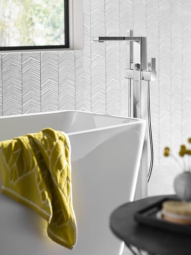 Moen S905BN 90 Degree One-Handle Freestanding Floor Mount Tub Filler with Handshower, Brushed Nickel - color: Brushed Nickel