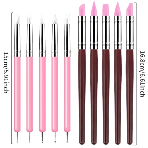 10 Pcs Silicone Clay Sculpting Tools Set, Double-Ended Dotting Tools & Silicone Brushes for Polymer Clay, Air Dry Clay, Pottery & DIY Crafting-Pink - color: 10Pcs-Pink