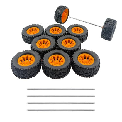 10PCS Toy Car Wheel RC Car Rubber Tire Wheel with 5PCS Round Rod Shaft Axles for RC Car Truck Robot DIY Model Toy Parts(2x44mm Orange) - style: 2x44mm Orange