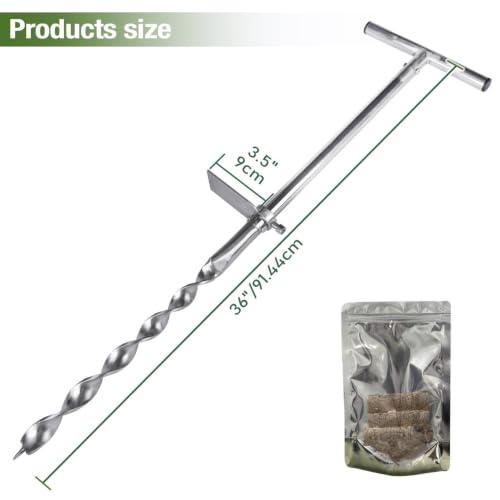 Soil Probe 36 Inch with 2 Bags, Twist Soil Sample Probe for Lawn House Plants, T-Handle Soil Sampler Probe Rod, Stainless Steel Soil Test Kits Tool for Soil Sampling - size: 36" #Twist
